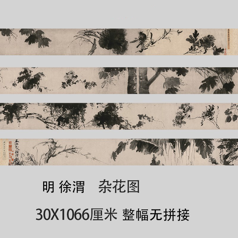 明 徐渭 杂花图青藤图仿古名家水墨花卉芭蕉长卷高清微喷画徐文长