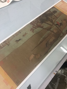 1:1藏画真迹高清复制品元赵孟頫秋郊饮马图 绢布手卷装裱