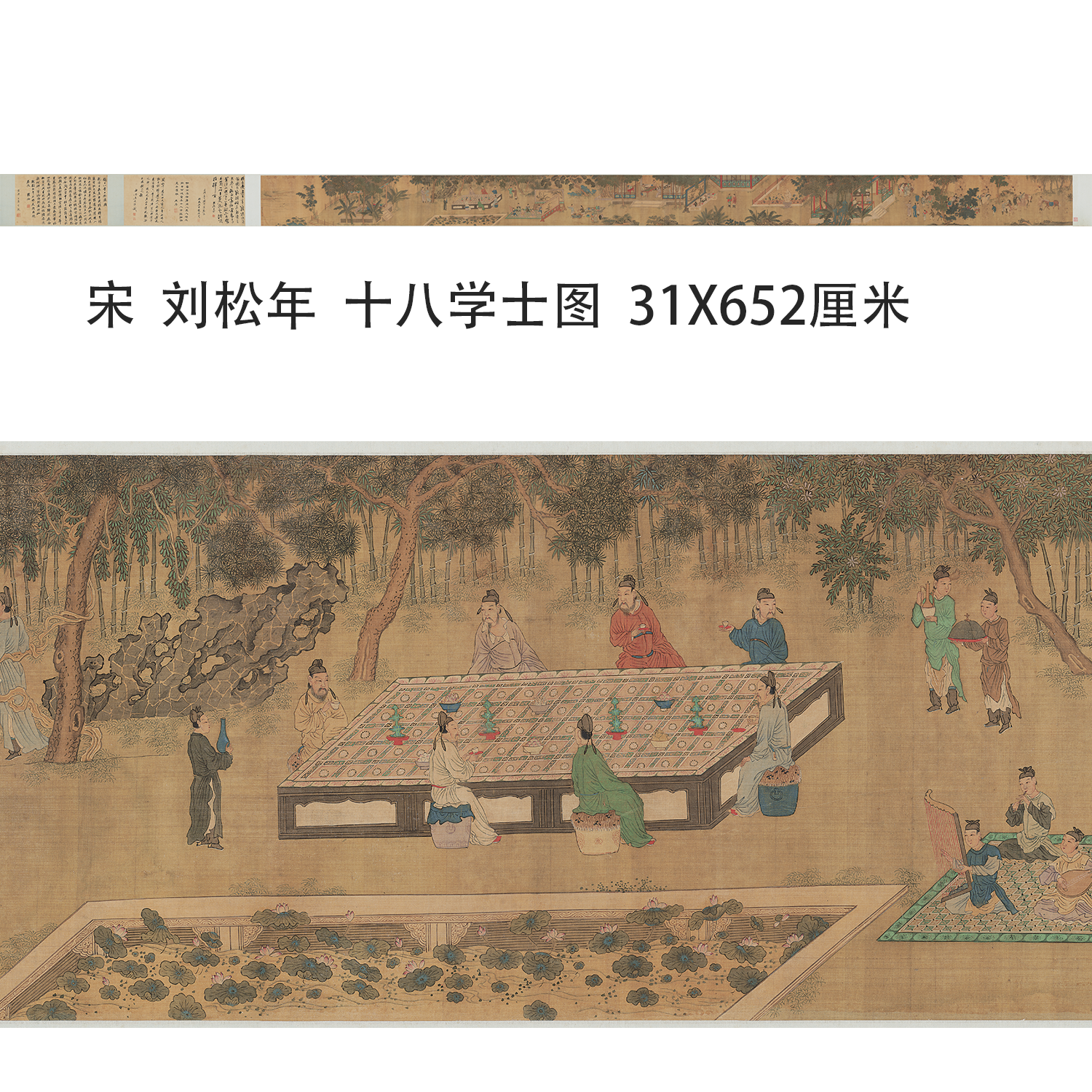 宋 刘松年 十八学士图重彩工笔人物国画长卷学习画稿礼品微喷卷轴