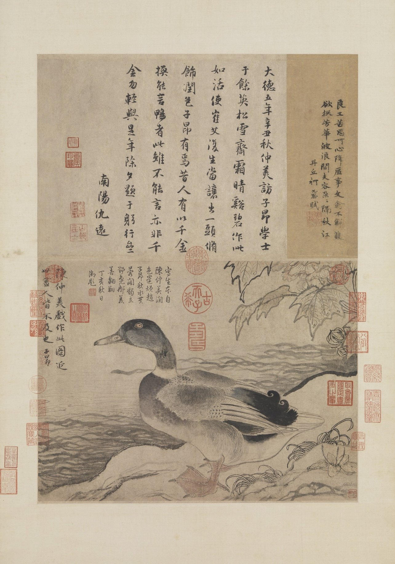 元代 陈琳溪凫图鸭子水禽图立轴高清微喷复制临摹学习画稿装饰画