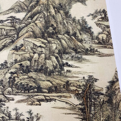 王原祁早春图清四王青绿山水写意山水高清国画彩色临摹画稿微喷