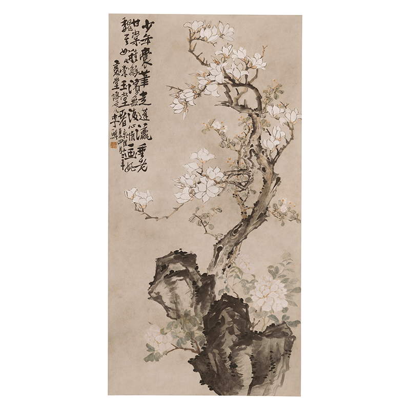 清 清 李鱓(李禅) 玉兰牡丹图真迹竖幅微喷临摹仿古画稿挂轴装裱