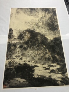 近代傅抱石 山亭雅集图 写意泼墨山水人物立轴国画微喷复制装饰画