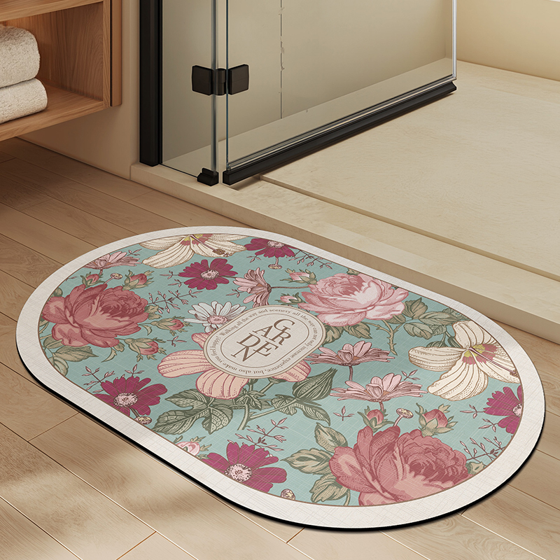 大江玫瑰花浴室吸水防滑地垫