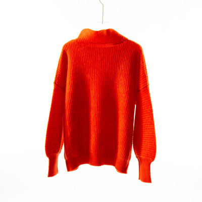 高领坑条100山羊绒针织毛衫女