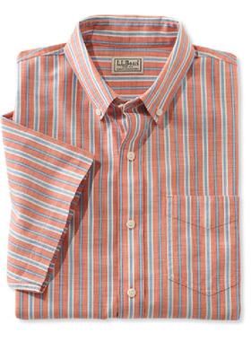 L.L.Bean/宾恩男士衬衫加大条纹舒适扣领短袖1经典正品TA500836