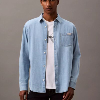 CK男士纯棉长袖牛仔衬衫