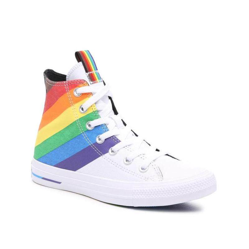 converse/匡威男帆布鞋高帮彩虹条纹系带板鞋运动正品475156
