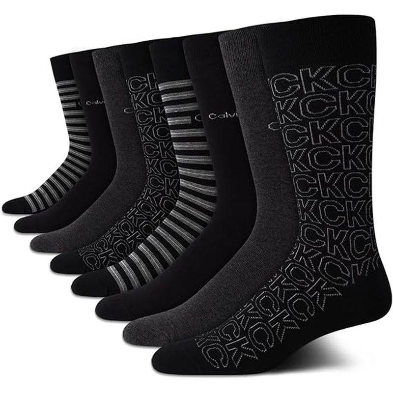 Calvin Klein男袜CK正装袜8双装吸汗精梳棉高筒袜子防臭脚运动袜
