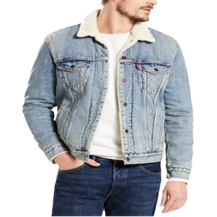 Levi's/李维斯男牛仔服夹克外套羊羔毛保暖秋冬休闲翻领纯棉毛绒