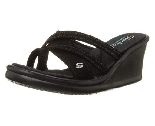 正品Skechers/斯凯奇 7510047女鞋布面交叉带坡跟高跟拖鞋