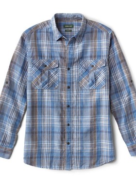 ORVIS男士衬衫方领长袖格子程序员春夏柔软百搭吸湿排汗运动3HXE