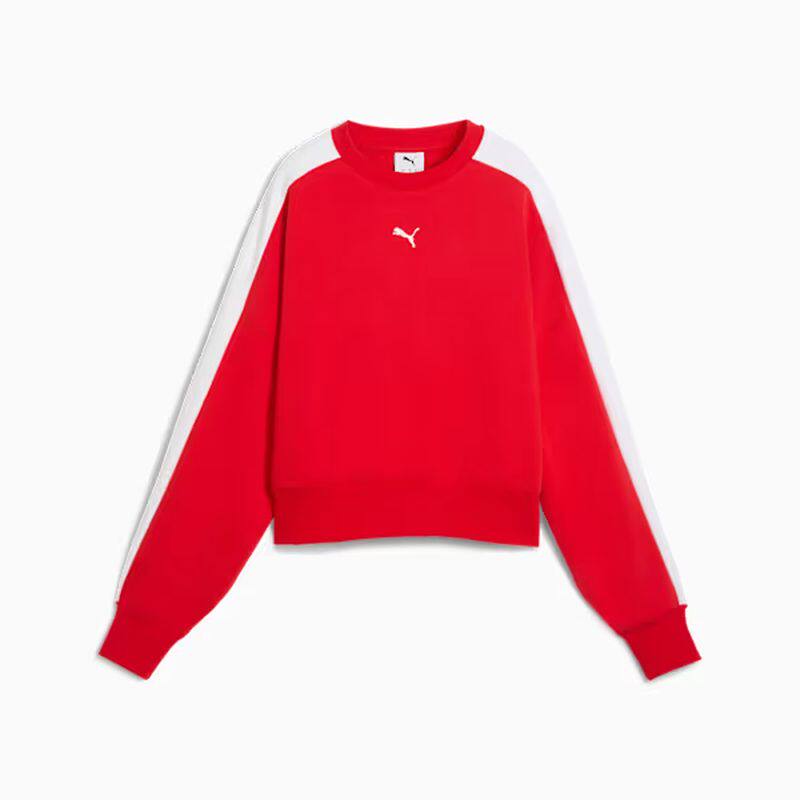 PUMA/彪马女子卫衣T7宽松圆领T恤长袖套头衫运动服春秋季棉质新款