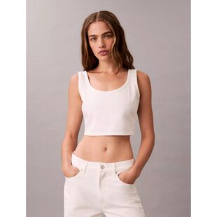 Calvin Klein背心纯棉牛仔布印花短款女装外穿时尚上衣白色清新