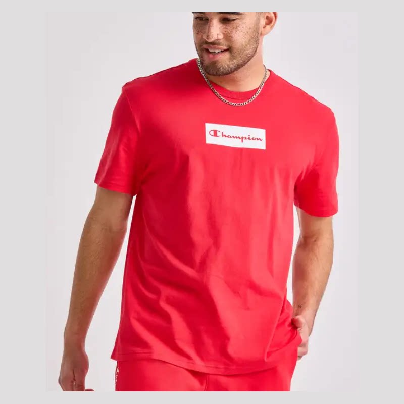 champion/冠军男t恤运动短袖圆领纯色纯棉logo图案修身夏季正品