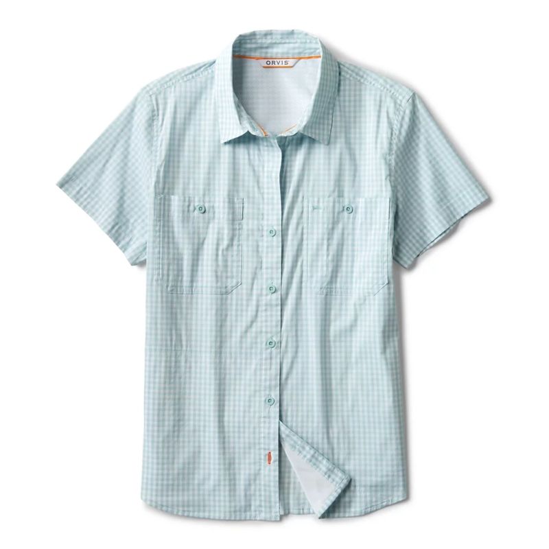 ORVIS女士衬衫半截袖UPF 30 防晒防臭吸湿排汗抗皱夏季翻领格子衫