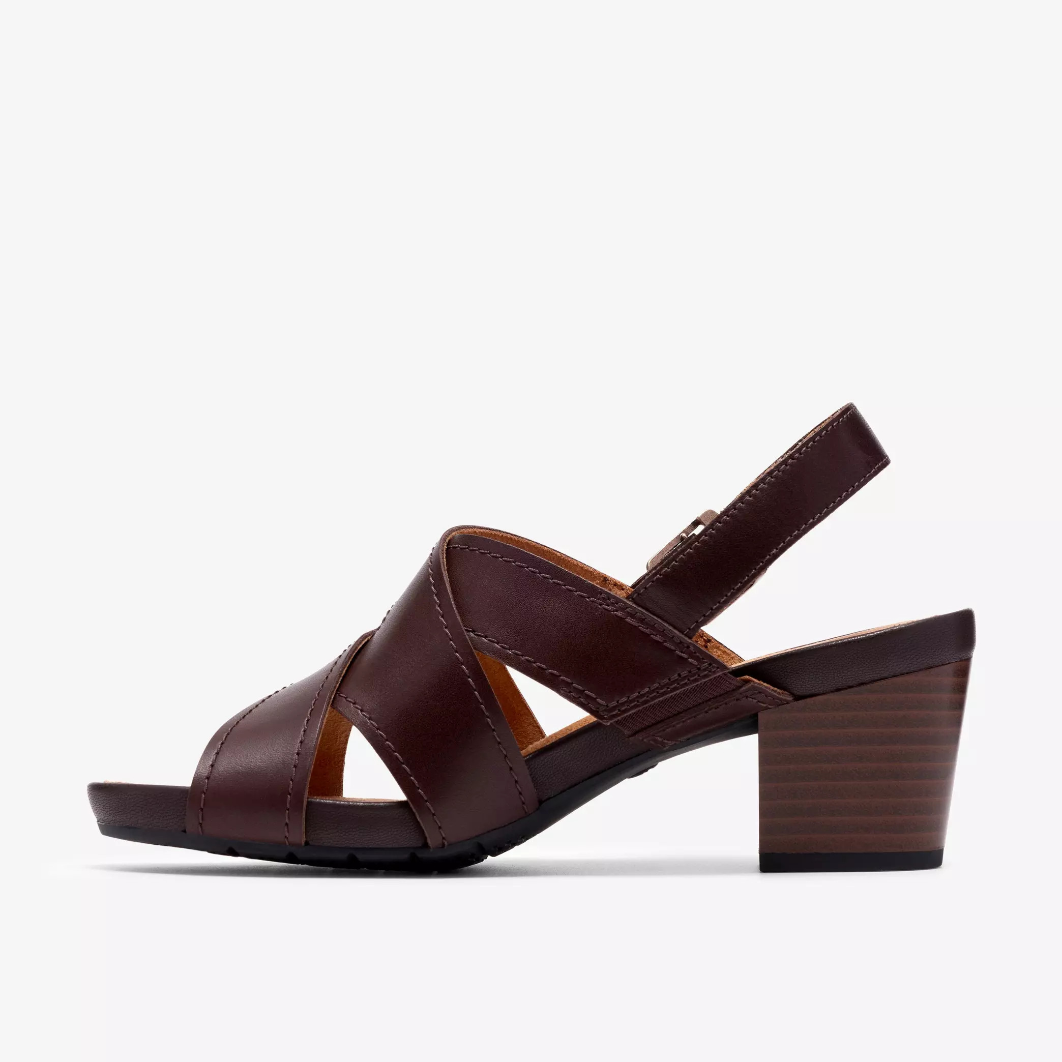 clarks/其乐女士高跟鞋罗马凉鞋鱼嘴鞋粗跟5.5cm优质皮革妈妈中年图片
