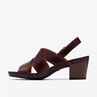 clarks/其乐女士高跟鞋罗马凉鞋鱼嘴鞋粗跟5.5cm优质皮革妈妈中年