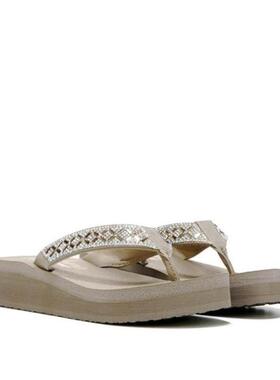 Skechers/斯凯奇女人字拖厚底水钻带增高度假时尚正品直邮73507