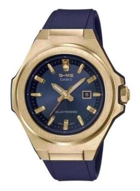 卡西欧女手表Casio G-Shock蓝金不锈钢石英防震日期MSGS500G-2A
