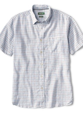 ORVIS男衬衫方领短袖格子程序员春夏半截袖吸湿排汗运动休闲3JFA