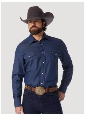 Wrangler/威格男衬衫长袖牛仔工作衫舒适百搭休闲春秋美版701R