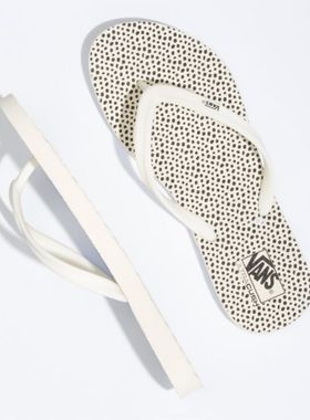 VANS/范斯女鞋拖鞋人字拖夏季沙滩鞋凉拖白色斑点度假日常居家