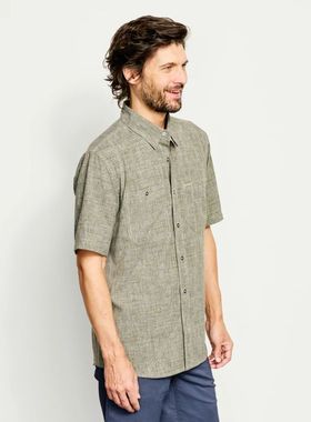 orvis男士衬衫纯棉短袖方领纯色双胸兜透气夏季经典正品O791V