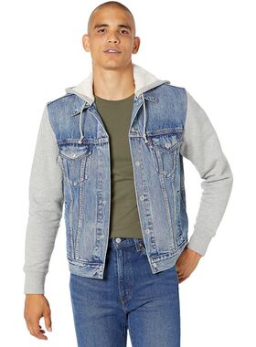 Levi’s/李维斯男牛仔夹克外套连帽拼接浅蓝色时尚百搭款经典舒适