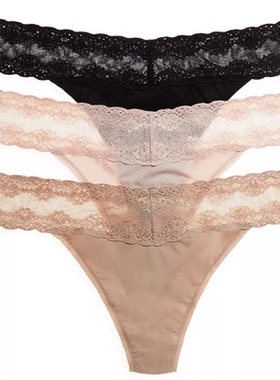 natori女士内裤3条装丁字裤低腰蕾丝镂空亲肤性感舒适正品H499M