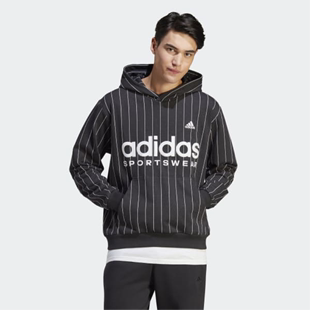 Adidas 休闲衣细条纹抓绒连帽衫 品牌logo运动卫衣 阿迪达斯男士