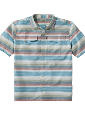 L.L.Bean/宾恩男士衬衫梭织短袖条纹翻领开襟春季正品TA519532