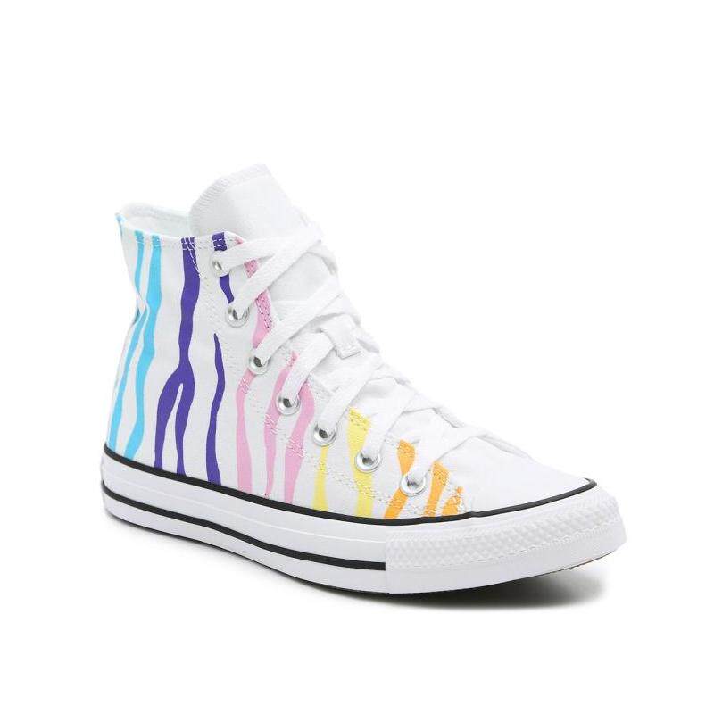 converse/匡威女帆布鞋高帮系带彩色斑马纹板鞋运动正品500496