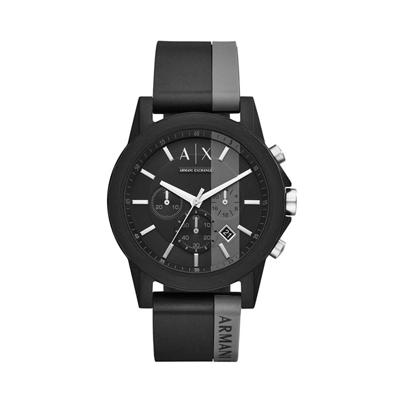 armani 阿玛尼2022年男士时尚防水黑武士黑色硅胶手表 ax1331