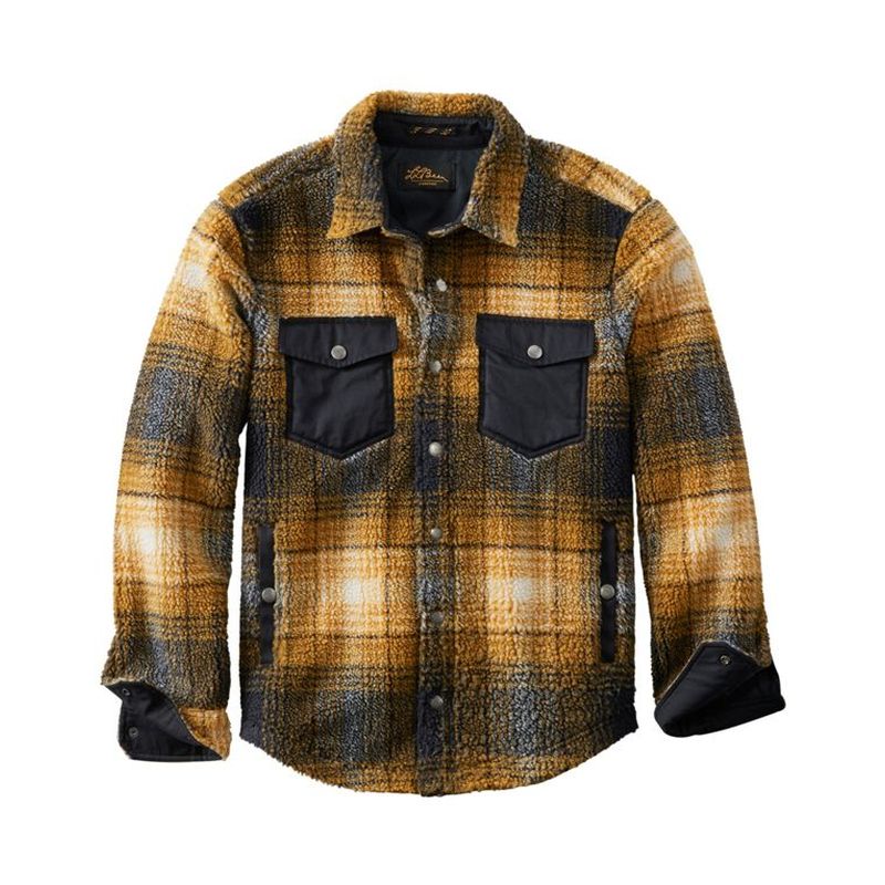 L.L. Bean宾恩男士夹克抓绒衬衫外套翻领格子衫冬季保暖户外男装