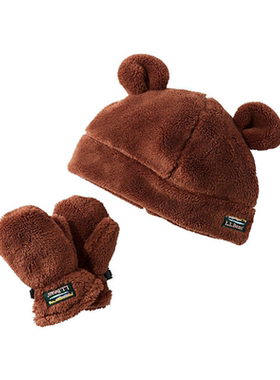 L.L.Bean/宾恩婴幼儿小童毛绒包头小熊套头帽手套冬正品10634019