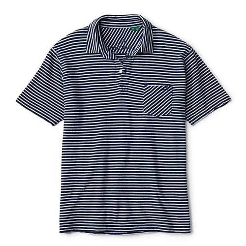 ORVIS男士T恤短袖半截袖靛蓝条纹Polo衫纯棉吸汗欧美男装四季款