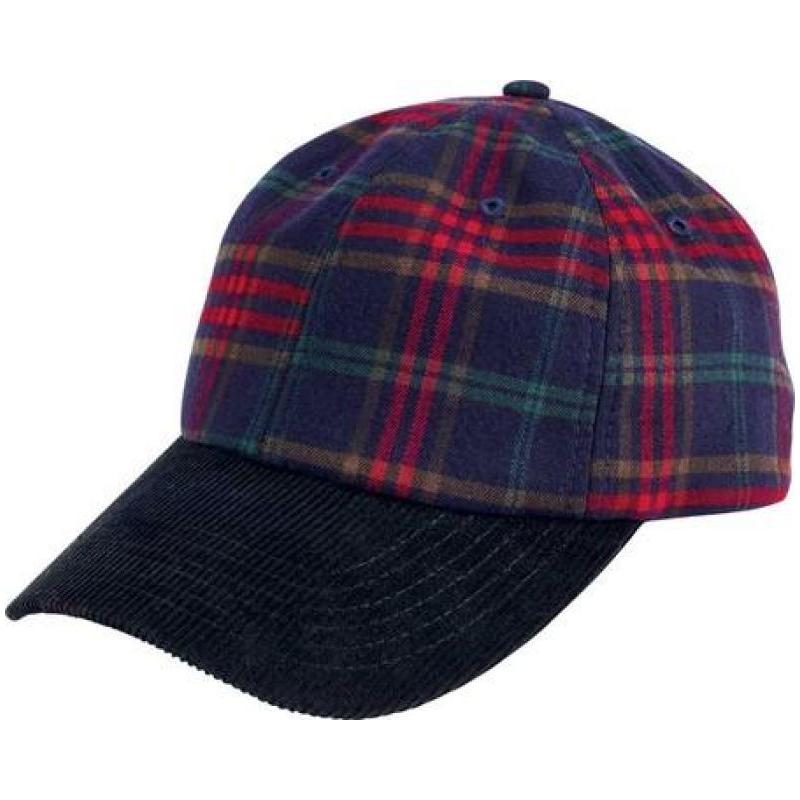 红色格子灯芯绒休闲风棒球帽