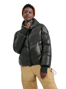 UGG女士外套棉服连帽黑色加厚冬季保暖仿皮时尚套指拉链9874914