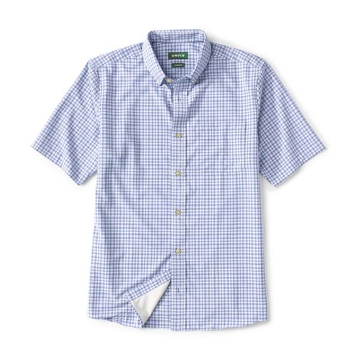 ORVIS男衬衫方领短袖格子程序员春夏半截袖柔软百搭吸湿排汗3JE5