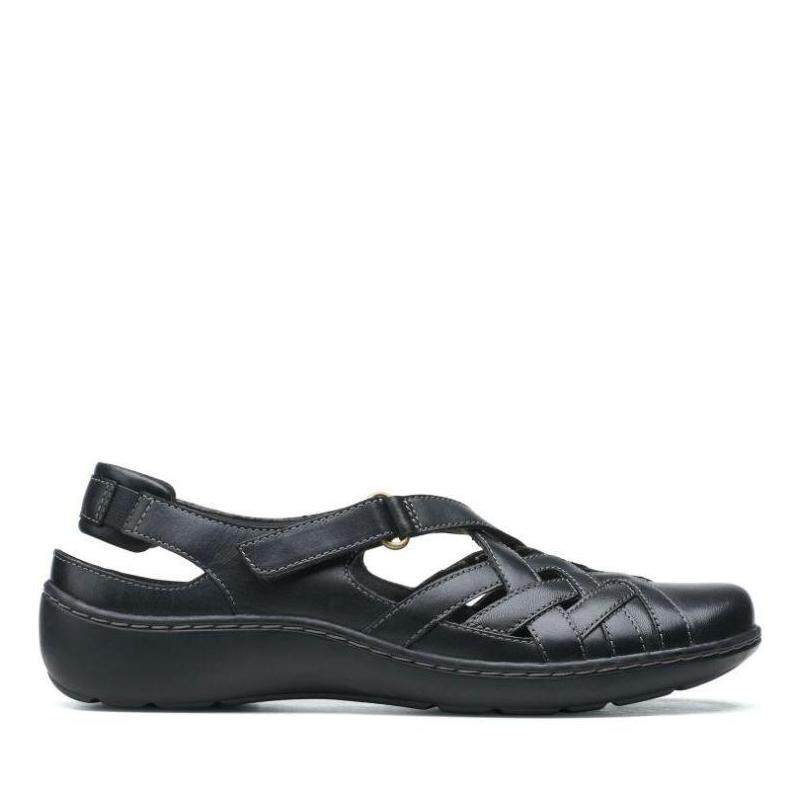 Clarks/其乐女鞋凉鞋妈妈鞋休闲搭扣包头黑色皮质正品26157518