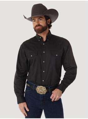 Wrangler/威格男士衬衫长袖纯色柔软舒适百搭休闲舒适春秋季美版