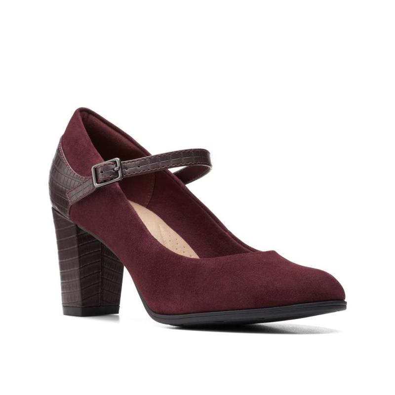 clarks浅口高跟圆头绒面玛丽珍鞋