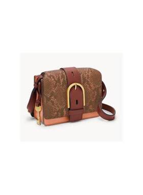 Fossil/化石女马鞍包斜挎包小方包蟒蛇纹压花百搭正品72376460526