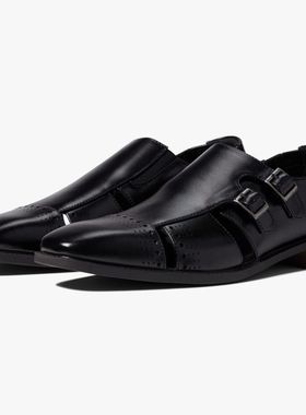 STACY ADAMS男鞋凉鞋搭扣黑色皮质包头沙滩夏季正品9678587