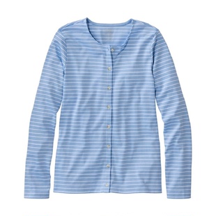 L.L. Bean宾恩女士T恤长袖圆领条纹开衫匹马棉柔软打底衫春季女装