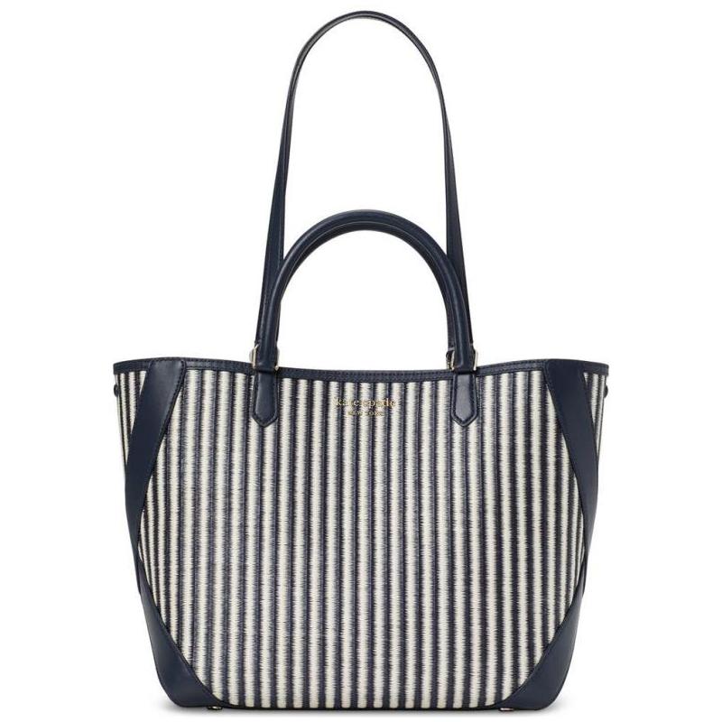 kate spade NEW YORK手提包托特包购物袋皮条纹稻草正品13463188