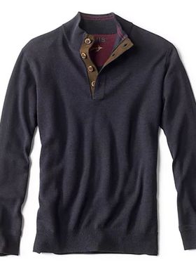 ORVIS男士毛衣美利奴羊毛衫纽扣高领衫针织衫柔软蓬松保暖秋冬季