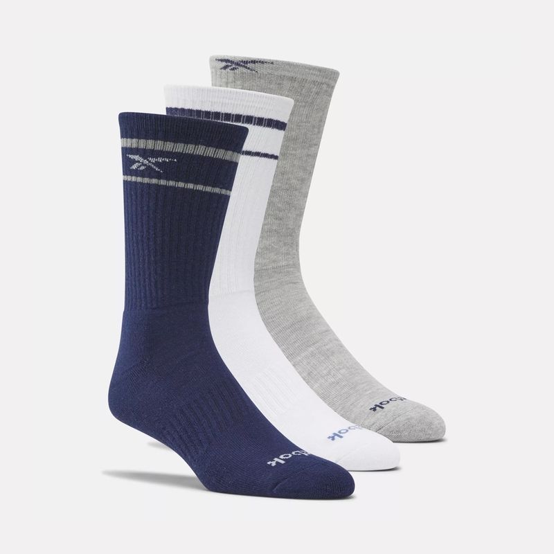 锐步reebok男士袜子运动袜中筒中帮3双装吸汗透气缓冲跑步篮球夏