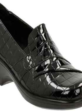 clarks套脚中口高跟亮面黑色女鞋